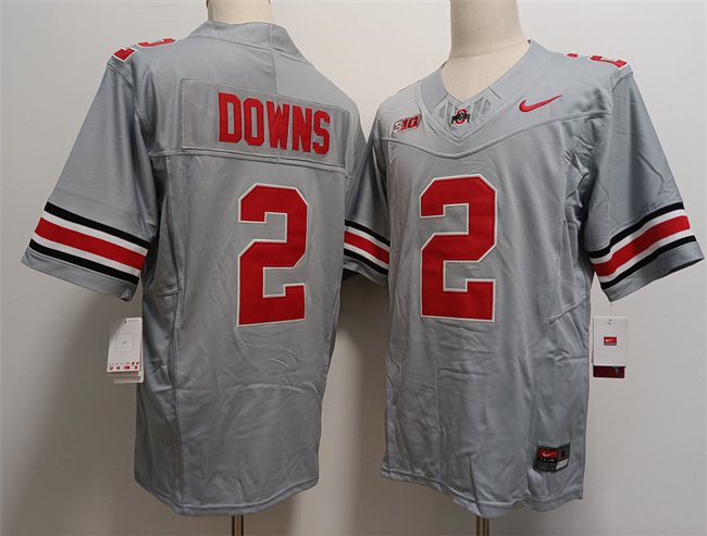 Men's Ohio State Buckeyes #2 Caleb Downs Grey F.U.S.E. College Football Jersey