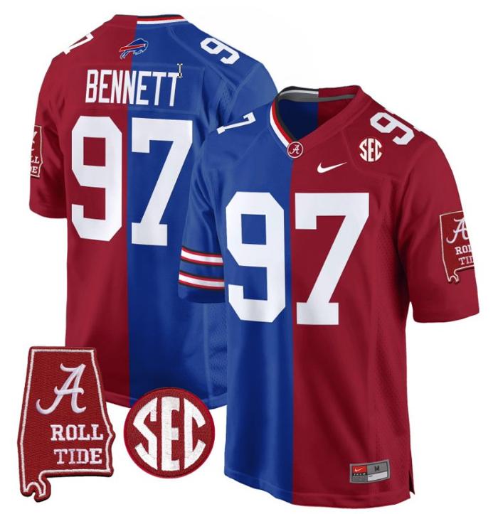 Men's Nike Cornelius Bennett Jersey #97 Alabama Crimson Tide Buffalo Bills Split Football Game Stitched