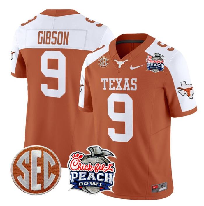Men's Nike Jerrick Gibson Jersey #9 Texas Longhorns Peach Bowl Patch FUSE Vapor Limited NCAA FB Stitched Orange Alternate