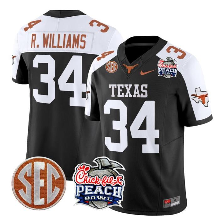 Men's Nike Ricky Williams Jersey #34 Texas Longhorns Peach Bowl Patch FUSE Vapor Limited NCAA FB Stitched Black Alternate