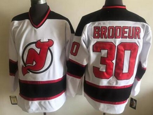 Men's New Jersey Devils #30 Martin Brodeur White CCM Throwback NHL Stitched Hockey Jersey
