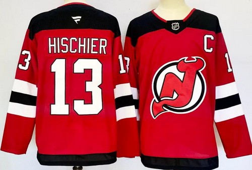 Men's New Jersey Devils #13 Nico Hischier Red With C Patch Authentic NHL Stitched Hockey Jersey