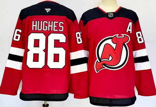 Men's New Jersey Devils #86 Jack Hughes Red With A Patch Authentic NHL Stitched Hockey Jersey