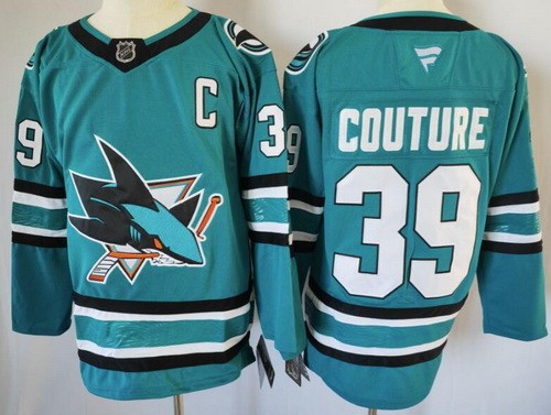 Men's San Jose Sharks #39 Logan Couture Teal With C Patch Authentic NHL Stitched Hockey Jersey