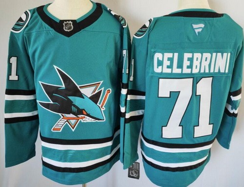Men's San Jose Sharks #71 Macklin Celebrini Teal Authentic NHL Stitched Hockey Jersey