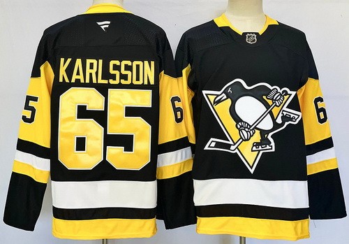 Men's Pittsburgh Penguins #65 Erik Karlsson Black Authentic NHL Stitched Hockey Jersey