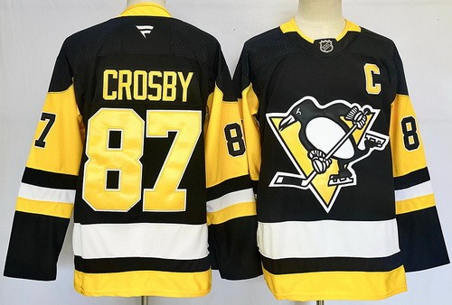 Men's Pittsburgh Penguins #87 Sidney Crosby Black With C Patch Authentic NHL Stitched Hockey Jersey