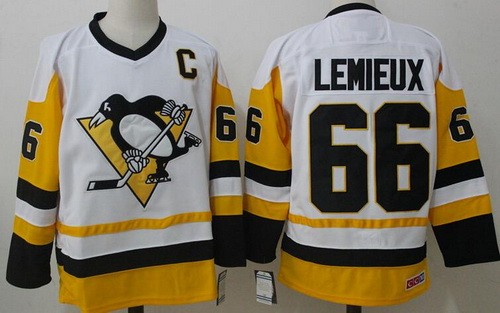 Men's Pittsburgh Penguins #66 Mario Lemieux White Throwback NHL Stitched Hockey Jersey