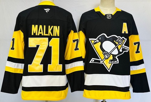 Men's Pittsburgh Penguins #71 Evgeni Malkin Black With A Patch Authentic NHL Stitched Hockey Jersey
