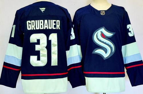 Men's Seattle Kraken #31 Philipp Grubauer Navy Authentic NHL Stitched Hockey Jersey