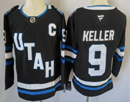 Men's Utah #9 Clayton Keller Black With C Patch Authentic NHL Stitched Hockey Jersey