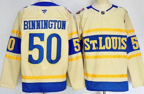 Men's St Louis Blues #50 Jordan Binnington Cream 2025 Winter Classic Authentic NHL Stitched Hockey Jersey