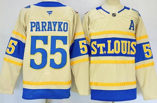Men's St Louis Blues #55 Colton Parayko Cream 2025 Winter Classic With A Patch Authentic NHL Stitched Hockey Jersey