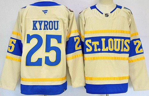Men's St Louis Blues #25 Jordan Kyrou Cream 2025 Winter Classic Authentic NHL Stitched Hockey Jersey