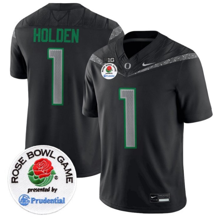 Men's Nike Traeshon Holden Jersey #1 Oregon Ducks Rose Bowl Patch NCAA Football Stitched FUSE Vapor Limited V2 Black