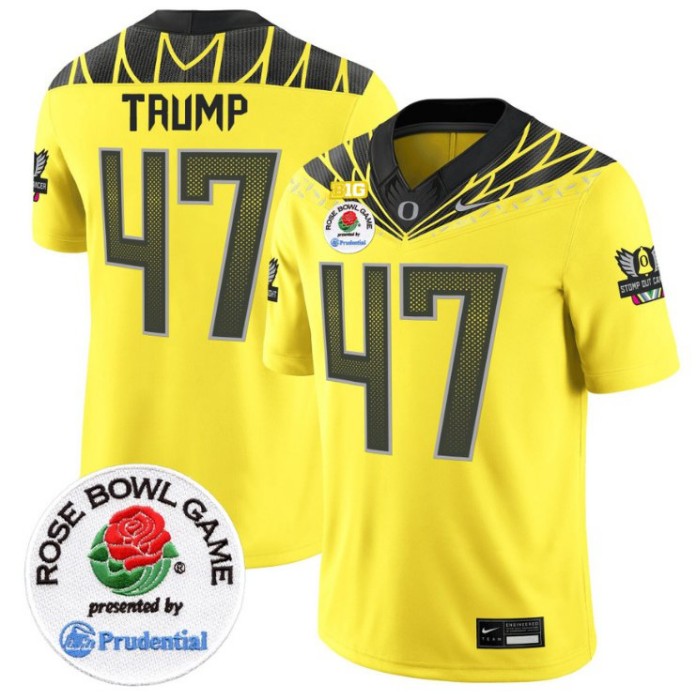 Men's Nike Donald Trump Jersey #47 Oregon Ducks Rose Bowl Patch NCAA Football Stitched FUSE Vapor Limited V2 Yellow