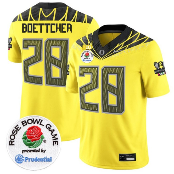 Men's Nike Bryce Boettcher Jersey #28 Oregon Ducks Rose Bowl Patch NCAA Football Stitched FUSE Vapor Limited V2 Yellow