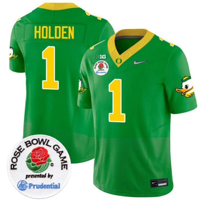 Men's Nike Traeshon Holden Jersey #1 Oregon Ducks Rose Bowl Patch NCAA Football Stitched FUSE Vapor Limited V2 Green