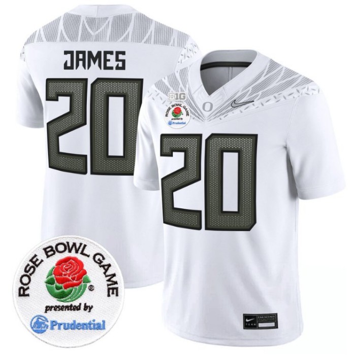 Men's Nike Jordan James Jersey #20 Oregon Ducks Rose Bowl Patch NCAA Football Stitched FUSE Vapor Limited V2 White