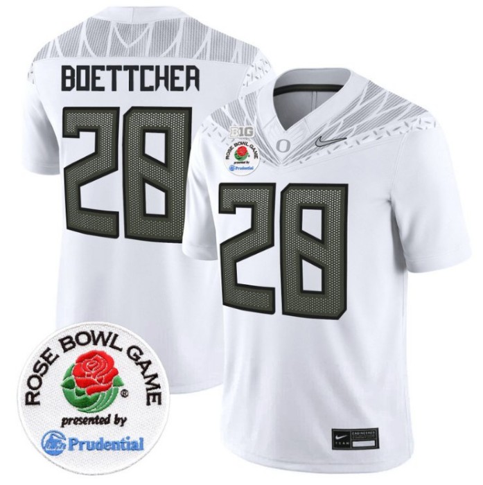 Men's Nike Bryce Boettcher Jersey #28 Oregon Ducks Rose Bowl Patch NCAA Football Stitched FUSE Vapor Limited V2 White