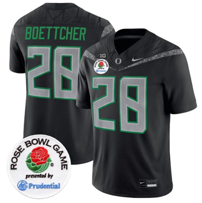 Men's Nike Bryce Boettcher Jersey #28 Oregon Ducks Rose Bowl Patch NCAA Football Stitched FUSE Vapor Limited V2 Black