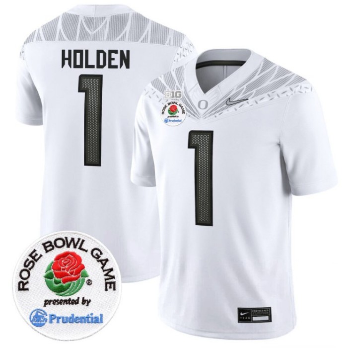 Men's Nike Traeshon Holden Jersey #1 Oregon Ducks Rose Bowl Patch NCAA Football Stitched FUSE Vapor Limited V2 White