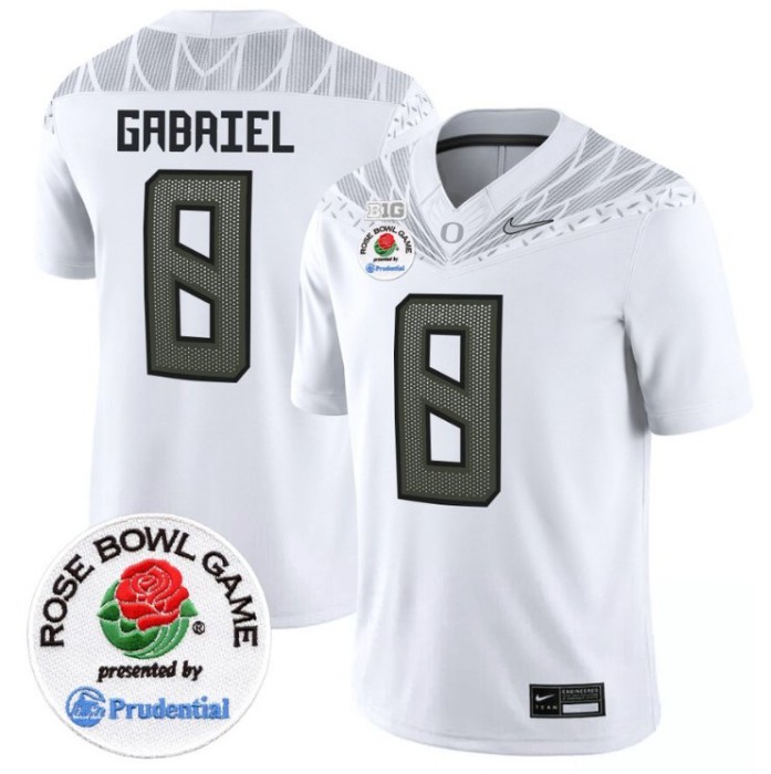 Men's Nike Dillon Gabriel Jersey #8 Oregon Ducks Rose Bowl Patch NCAA Football Stitched FUSE Vapor Limited V2 White
