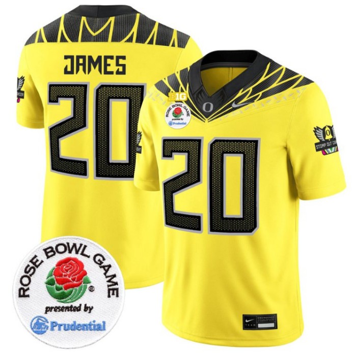 Men's Nike Jordan James Jersey #20 Oregon Ducks Rose Bowl Patch NCAA Football Stitched FUSE Vapor Limited V2 Yellow