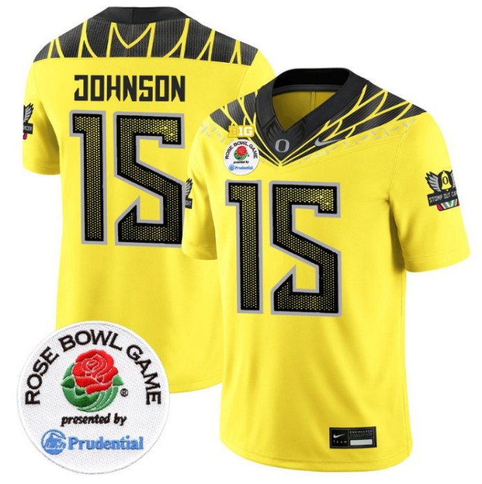 Men's Nike Tez Johnson Jersey #15 Oregon Ducks Rose Bowl Patch NCAA Football Stitched FUSE Vapor Limited V2 Yellow