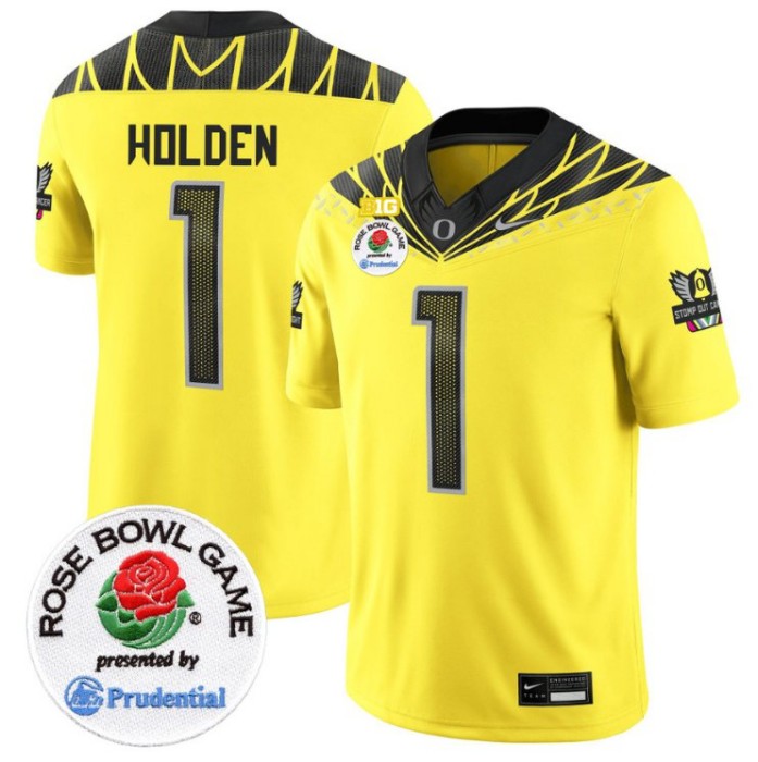 Men's Nike Traeshon Holden Jersey #1 Oregon Ducks Rose Bowl Patch NCAA Football Stitched FUSE Vapor Limited V2 Yellow