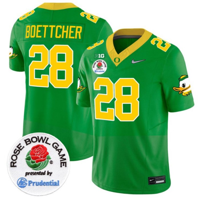Men's Nike Bryce Boettcher Jersey #28 Oregon Ducks Rose Bowl Patch NCAA Football Stitched FUSE Vapor Limited V2 Green