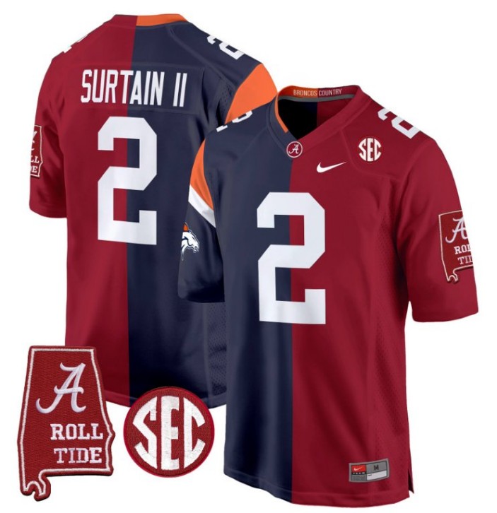 Men's Nike Patrick Surtain II Jersey Denver Broncos #2 Alabama Crimson Tide Split Football Game Stitched