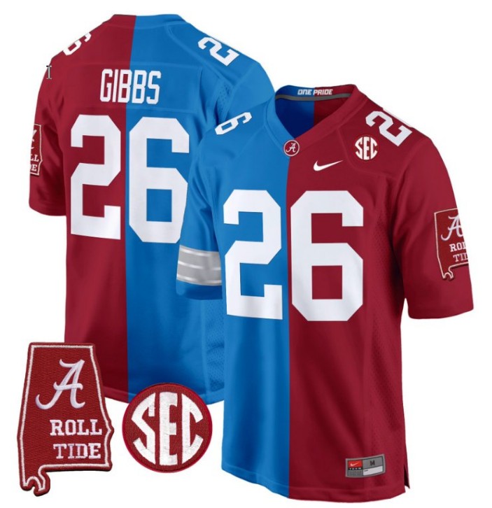 Men's Nike Jahmyr Gibbs Jersey Detroit Lions #26 Alabama Crimson Tide Split Football Game Stitched