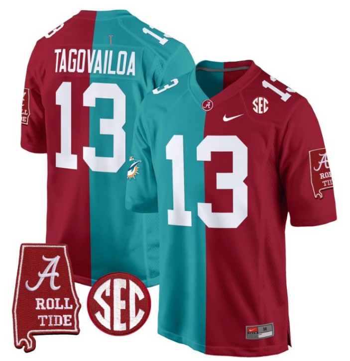 Men's Nike Tua Tagovailoa Jersey Miami Dolphins #13 Alabama Crimson Tide Split Football Game Stitched