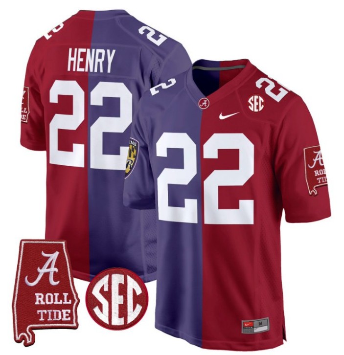Men's Nike Derrick Henry Jersey Baltimore Ravens #22 Alabama Crimson Tide Split Football Game Stitched