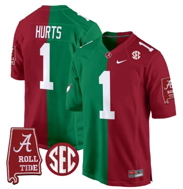 Men's Nike Jalen Hurts Jersey Philadelphia Eagles #1 Alabama Crimson Tide Split Football Game Stitched