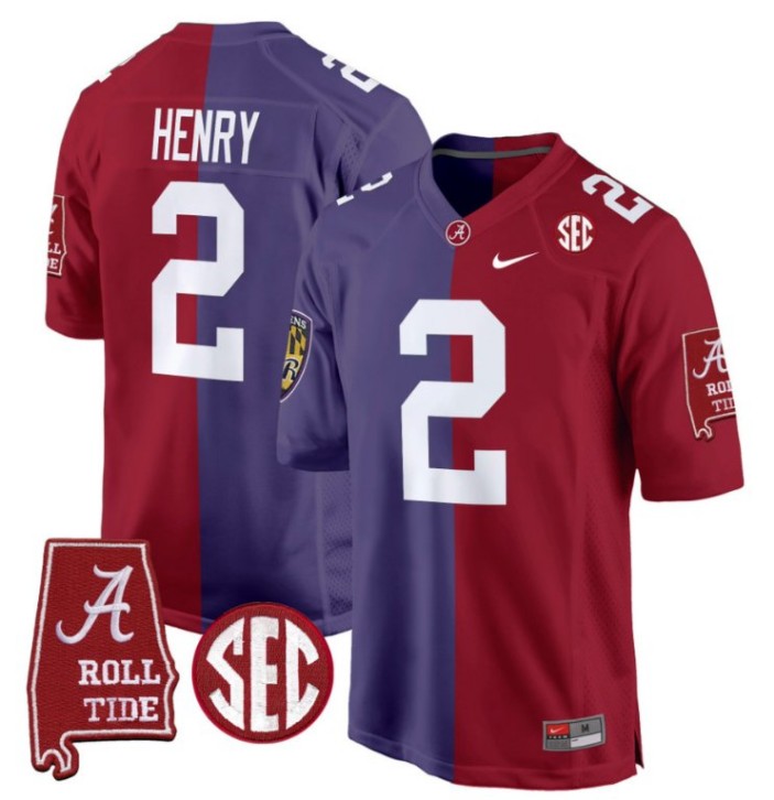 Men's Nike Derrick Henry Jersey Baltimore Ravens #2 Alabama Crimson Tide Split Football Game Stitched