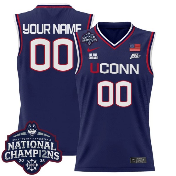 Custom UConn Huskies 2025 Women's National Champions Patch Lightweight Basketball Stitched Jersey Navy