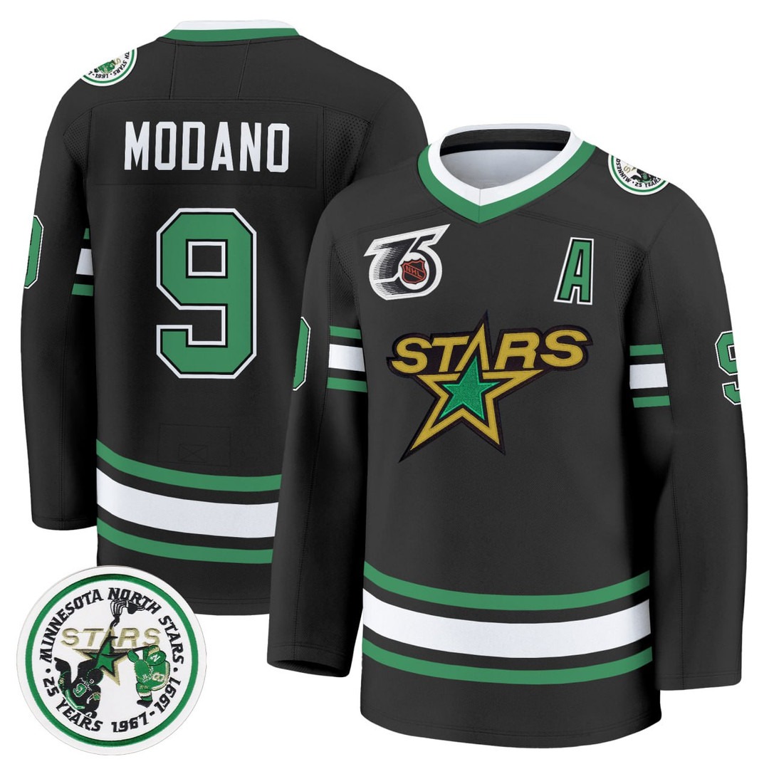 Mike Modano #9 Minnesota North Stars Hockey Black Jersey - All Stitched
