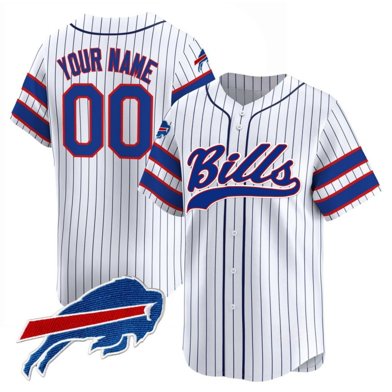 Buffalo Bills Custom White Royal Pinstripe 2025 Limited Stitched Baseball Jersey