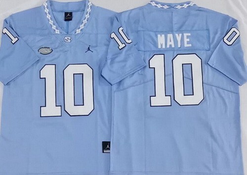 Men's North Carolina Tar Heels #10 Drake Maye Light Blue College Football Jersey