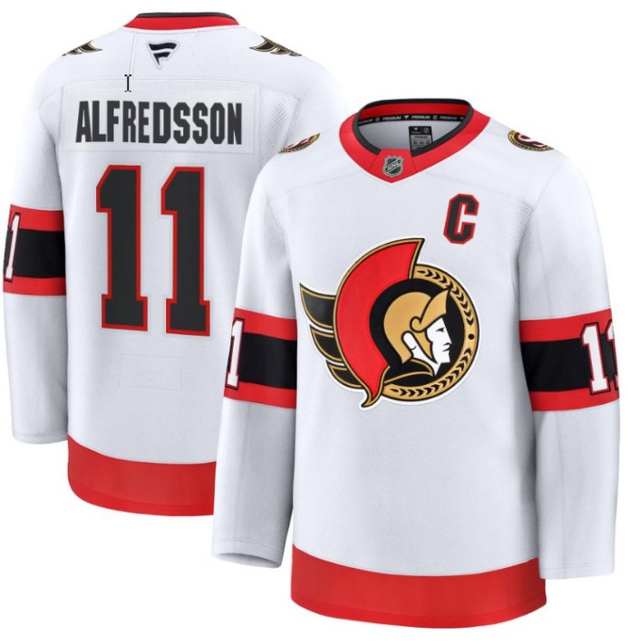 Men's Ottawa Senators #11 Daniel Alfredsson White 2025 Premium Away Stitched Hockey Jersey