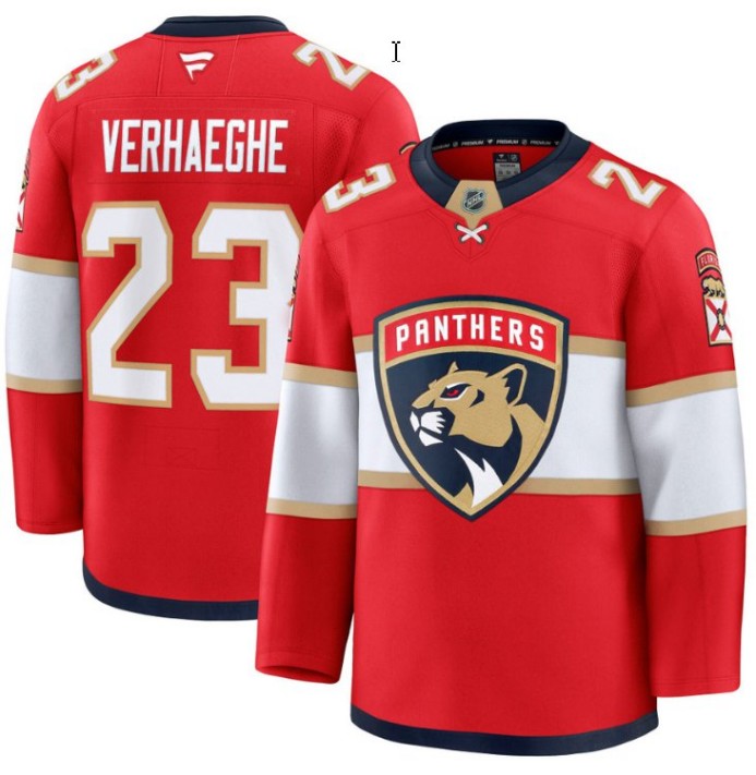 Men's Florida Panthers #23 Carter Verhaeghe Red 2025 Premium Stitched Hockey Jersey