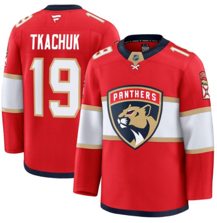 Men's Florida Panthers #19 Matthew Tkachuk Red 2025 Premium Stitched Hockey Jersey