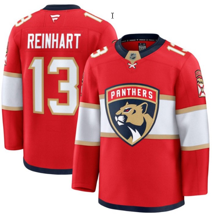 Men's Florida Panthers #13 Sam Reinhart Red 2025 Premium Stitched Hockey Jersey