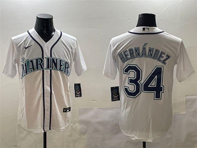 Men's Seattle Mariners #34 Felix Hernandez White Cool Base Stitched Baseball Jersey