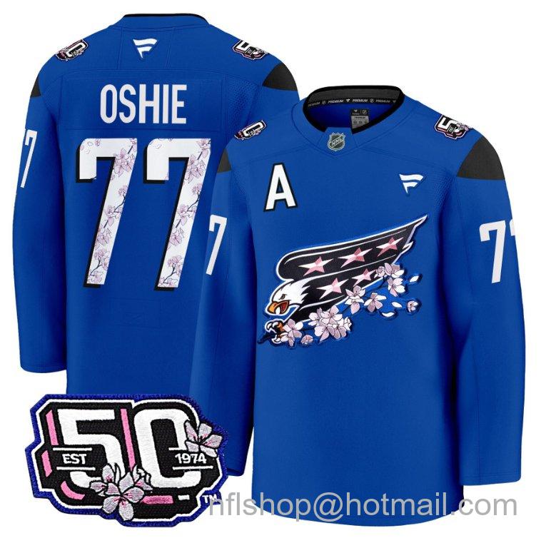Men's Washington Capitals TJ Oshie #77 Screaming Eagle 50th Anniversary Cherry Blossom Stitched Hockey Jersey