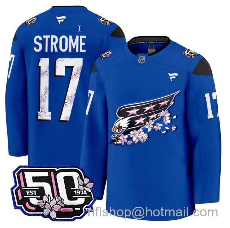 Men's Washington Capitals Dylan Strome #17 Screaming Eagle 50th Anniversary Cherry Blossom Stitched Hockey Jersey