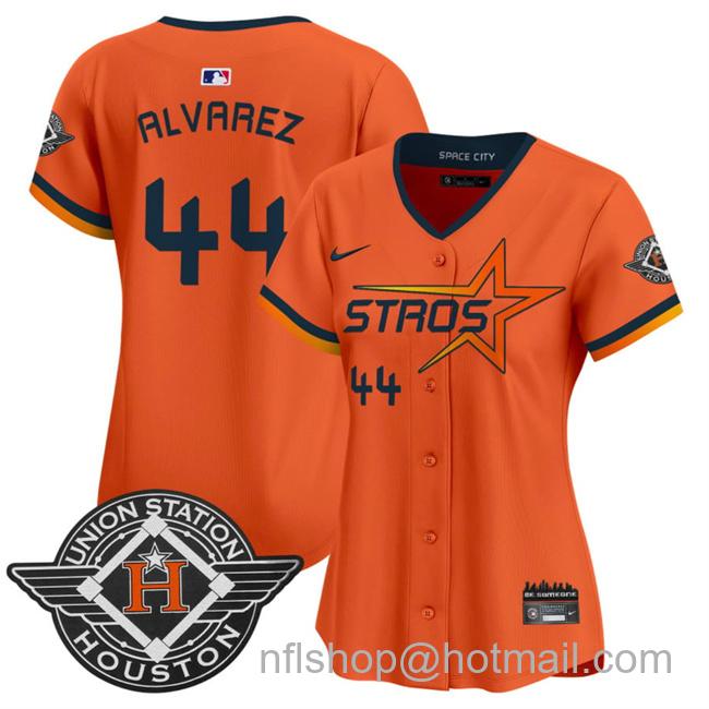 Women's Houston Astros #44 Yordan Alvarez Orange 2025 City Connect Limited Stitched Baseball Jersey(Run Small)