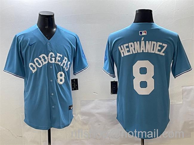 Men's Los Angeles Dodgers #8 Enrique Hernandez Light Blue Limited Stitched Baseball Jersey